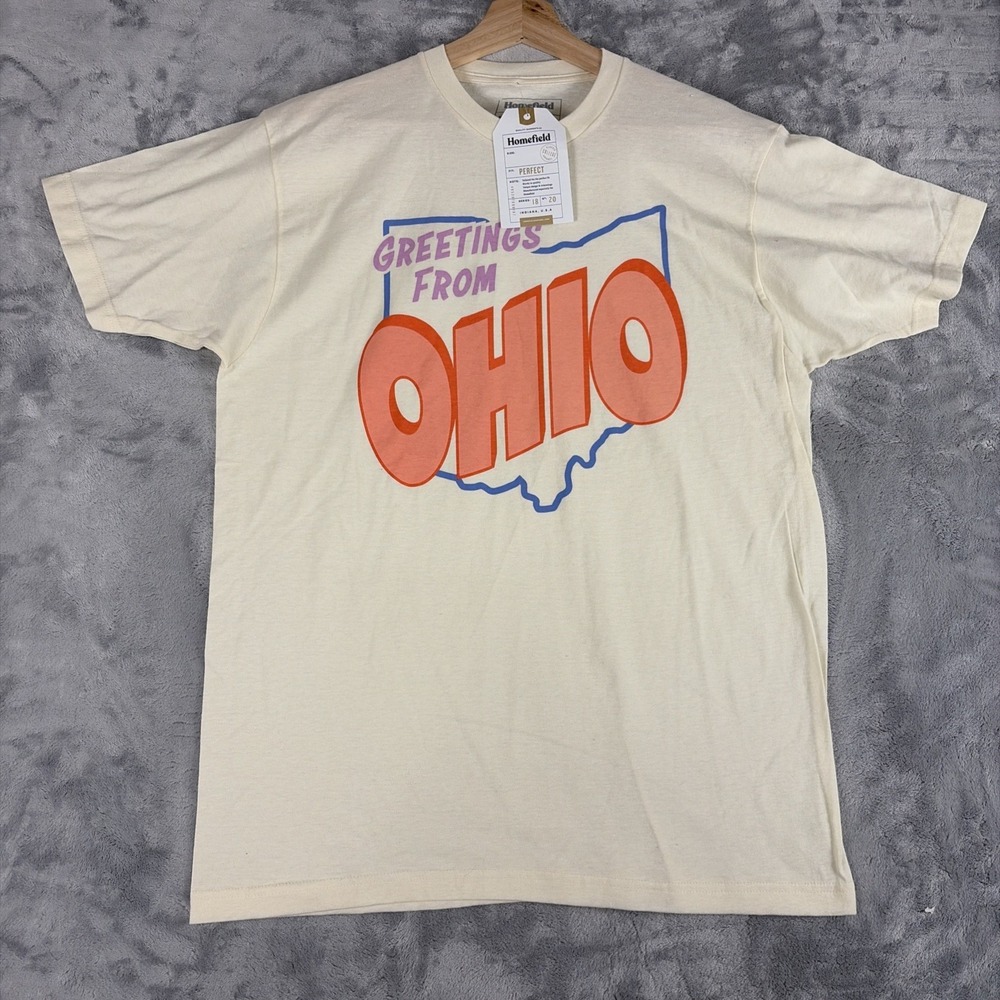 Homefield "Greetings From Ohio" T-shirt Location Vacation Tee Cream Size Large